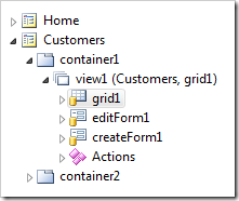 Grid view "gird1" selected in Project Explorer