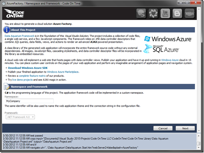 New Windows Azure Project screen