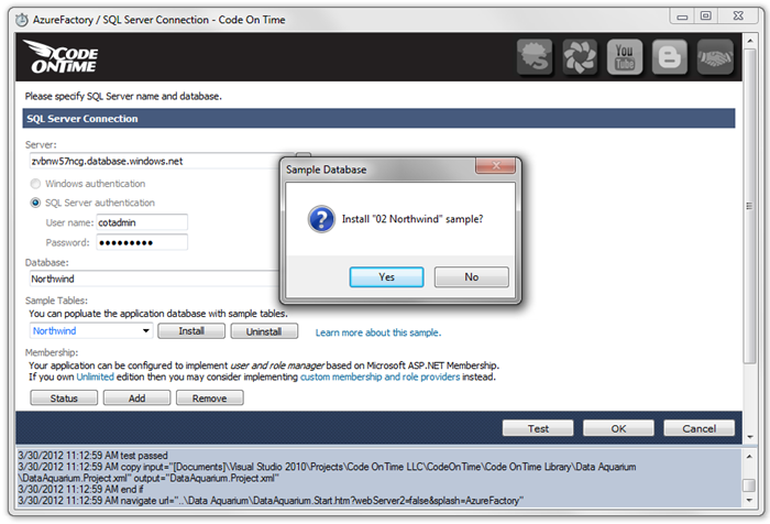 Installing Northwind sample from Code On Time web application generator