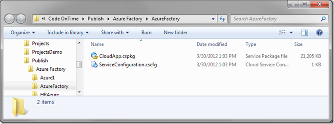 Published Azure Factory packages ready for deployment
