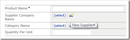 Button 'New Lookup Item' rendered next to a lookup field allows in-place creation of lookup items