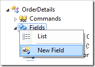 Create New Field option for 'OrderDetails' controller in Code On Time Designer