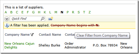 Filter element can be removed from the list of active filters via a single mouse-click