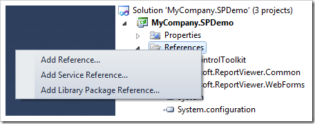 Adding a reference to Microsoft SharePoint to the class library project of a SharePoint Factory project