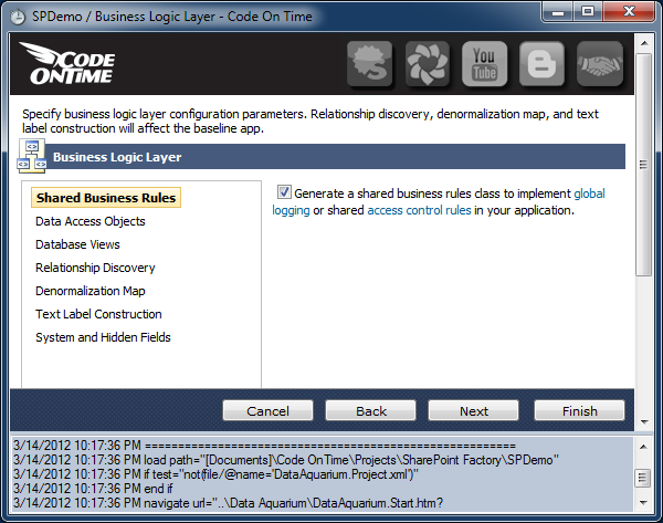 Enabling shared business rules in a Code On Time web application