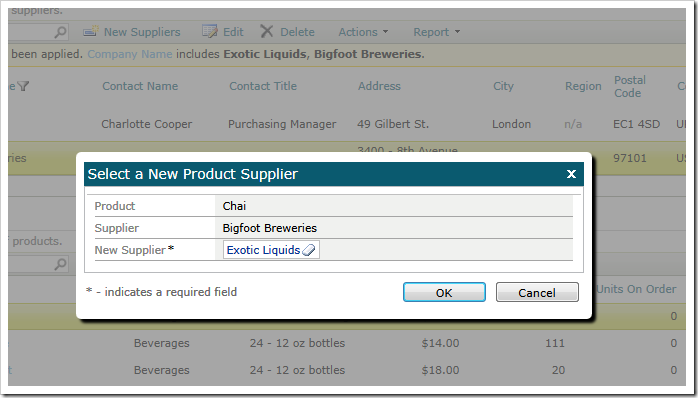 A custom modal form allows collecting action input parameters from application end users