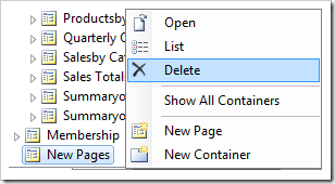 Delete New Pages page node in Explorer