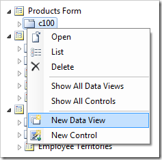 'New Data View' option in Code On Time Designer