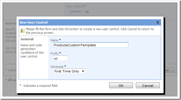 New 'ProductsCustomTemplate' user control in Code On Time Designer