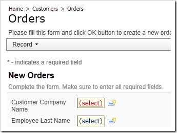 Customer Company Name lookup activation link in New Orders form