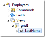'LastName' data field in grid1 view of Employees controller