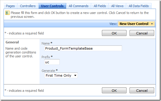 New user control 'Product_FormTemplateBase' in Code On Time Designer