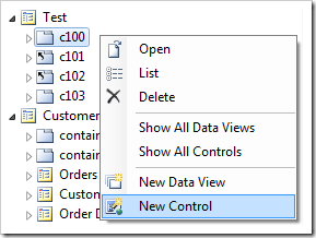 Add New Control to 'c100' container in Project Explorer.
