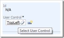 TopLeft user control inserted in the 'User Control' property.