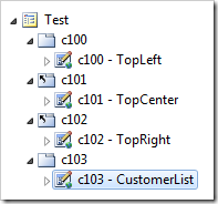 User controls populated for each container on Test page.