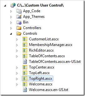 TopRight user control in Visual Studio's Solution Explorer.
