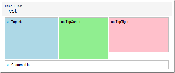Test page with customized 'Top' user controls.