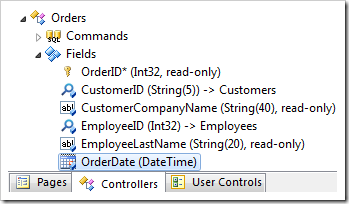 OrderDate field on the Orders controller.