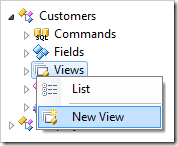 Create New View in Customers controller in Code On Time Project Explorer.