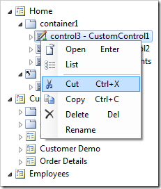 Cut context menu option on control3.