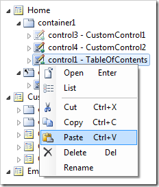 Paste context menu option on control1.