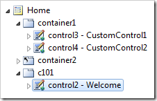 Control2 placed in a new container 'c101' in the Home page.