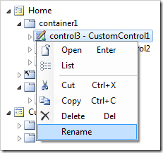 Rename option on control3 context menu.