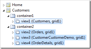 Four views in two containers on the Customers page.