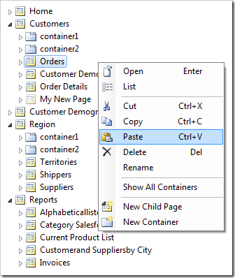 Paste context menu option on Orders controller.