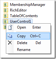 Copy context menu option for UserControl1.