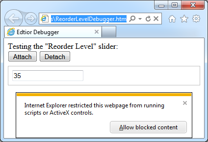 Html debugger displayed in Internet Explorer requires user to enable JavaScript execution