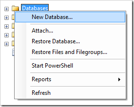 Create New Database in SQL Server Management Studio.