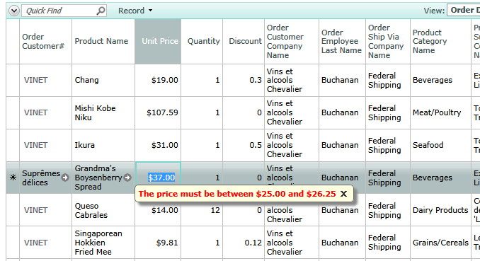 Validation performed in data sheet view.