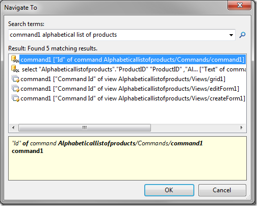 A command located in the project configuration navigator.