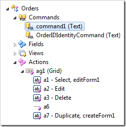 Command1 node selected in the Project Explorer.