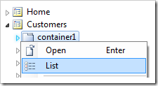 List context menu option for container node in Project Explorer.