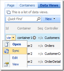 Sync context menu option in the list of data views.