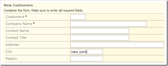 Lowercase text entered into City field on New Customers form.