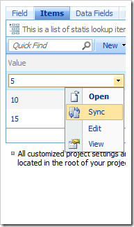 Sync context menu option in the Project Browser.