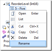 Rename context menu option for item will edit the Value property.