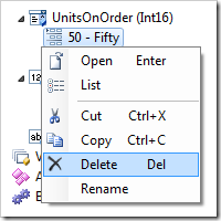 Delete context menu option for items.