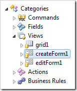 CreateForm1 view has been placed after grid1 in the list of Views.