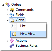 New View context menu option for Views node in the Project Explorer.