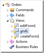 Grid1 view is placed after editForm1 in the Orders controller.