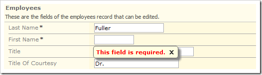 When the user attempts to save with a blank required field, a message will be displayed.