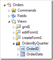 'OrderID' data field in 'OrdersByQuarter' view node of Orders controller.