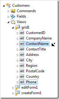 Dropping Phone data field on the right side of ContactName data field.