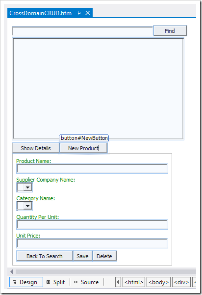 Product Catalog Manager in Design mode in Visual Studio 2012