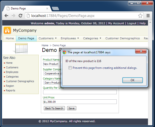 A jQuery-enabled User Control can interact with the application server built-in the web app for ultimate flexibility when implementing custom user interface