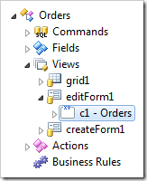 Category 'c1 - Orders' in editForm1 view of Orders data controller.